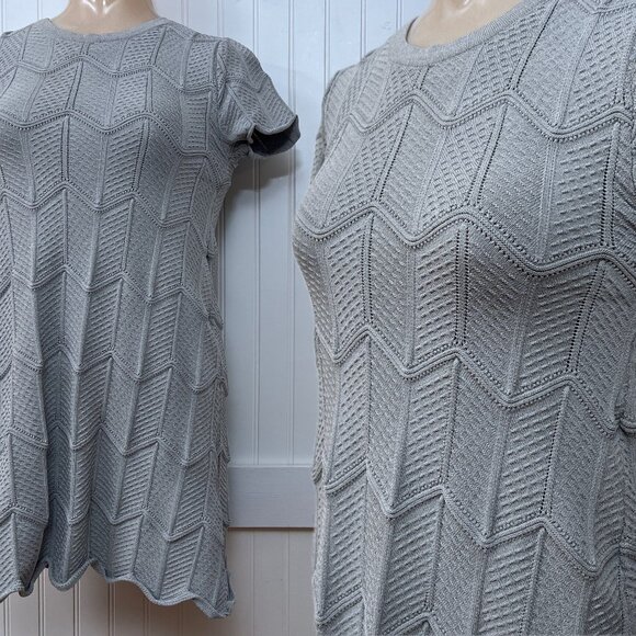 Lucy Paris Knit Bodycon Dress Silver Cocktail Mini Stretch Zig Zag Striped S - Picture 1 of 11